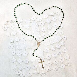 Lady of Fatima Emerald Green Vintage Rosary Prayer Beads I hope in Thee 2019